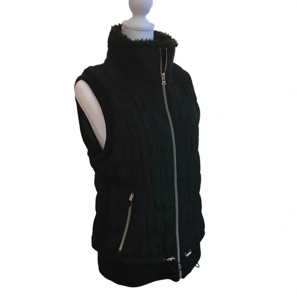 Calvin Klein Performance Sleeveless Faux Fur Collar Black Zip Vest - Picture 13 of 13